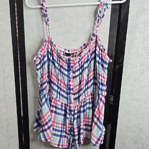 Plaid Sleeveless Crop Top - Pink, Blue, White